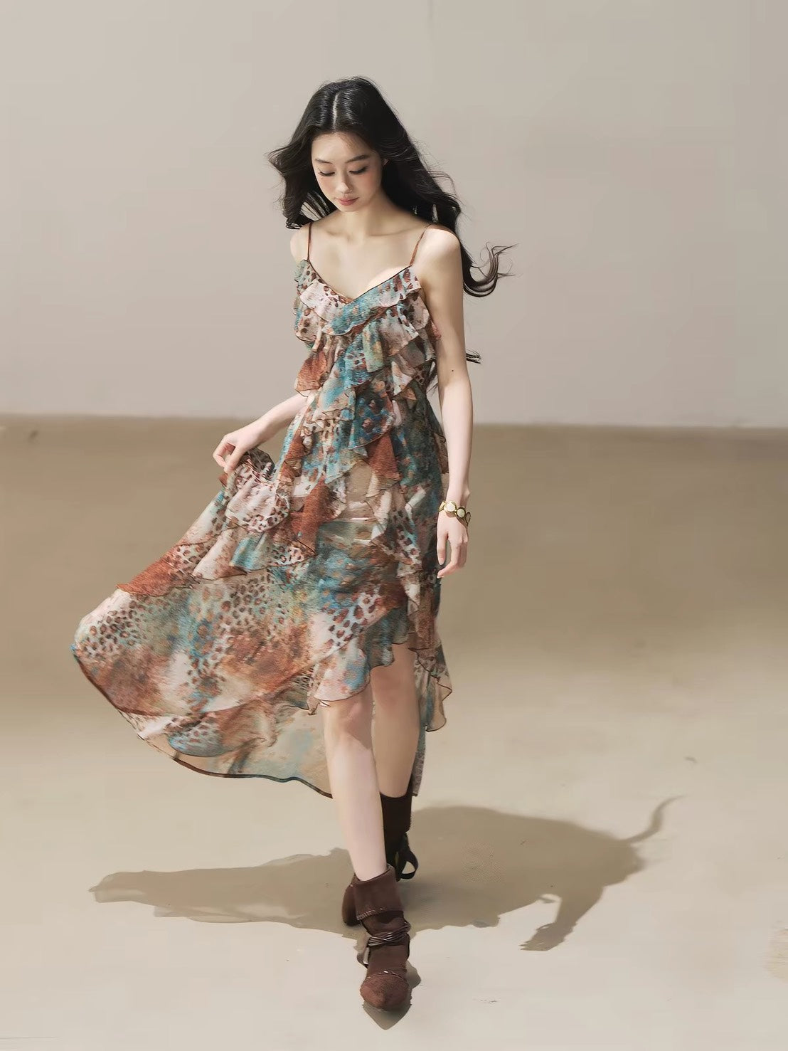 ASAYA7478 – Wild Muse Ruffle Maxi Dress 🐆🩵