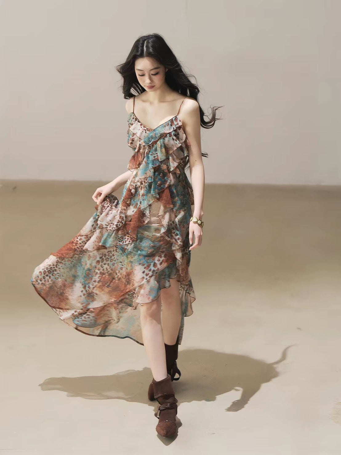 ASAYA7478 – Wild Muse Ruffle Maxi Dress 🐆🩵