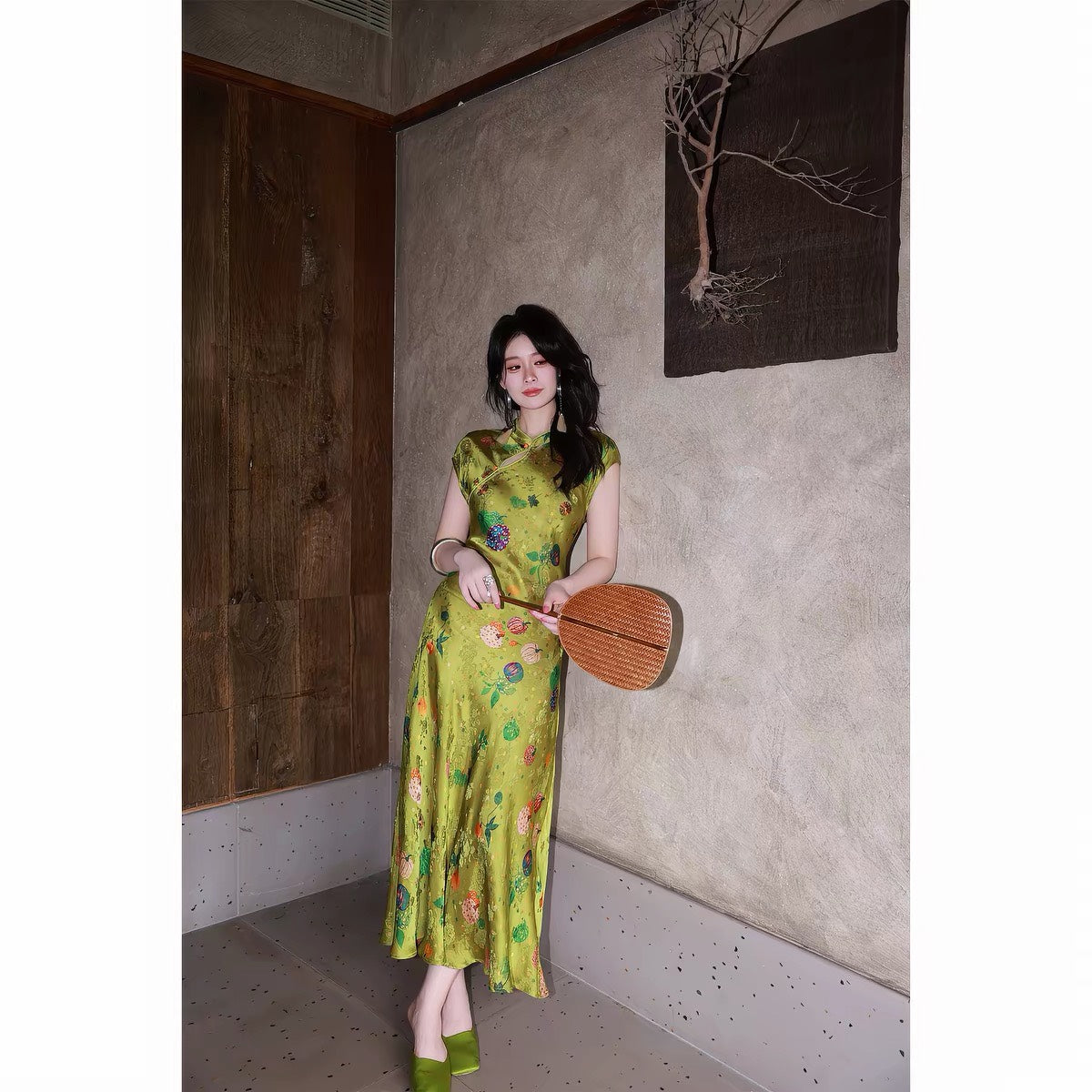 ASAYA7482 – Oriental Garden Silk Qipao 🌸🪭