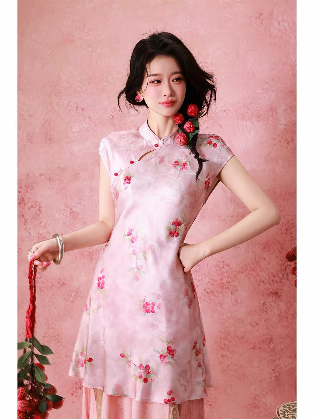 ASAYA7483 – Lychee Blossom Silk Qipao 🌸🍒