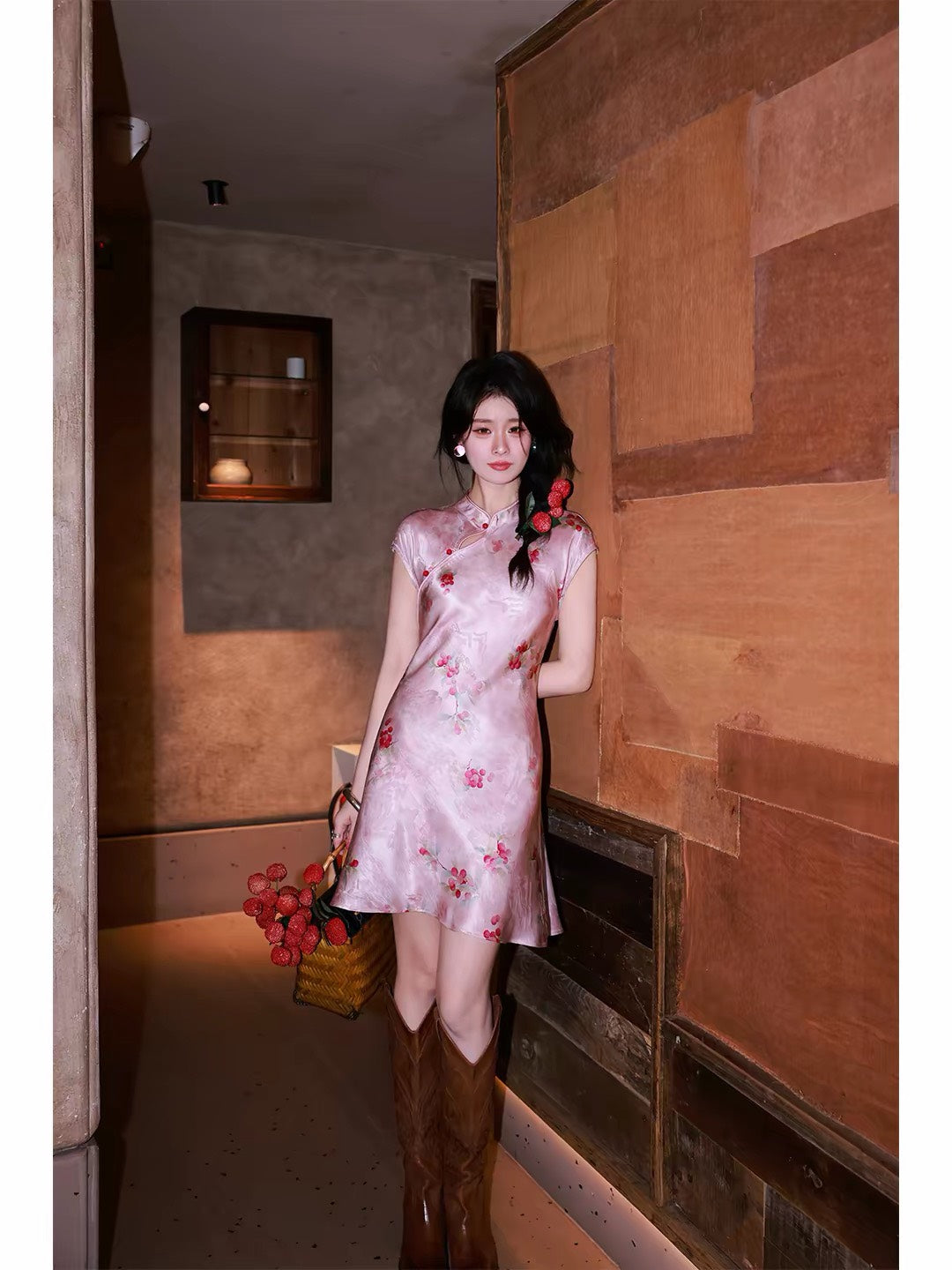 ASAYA7483 – Lychee Blossom Silk Qipao 🌸🍒