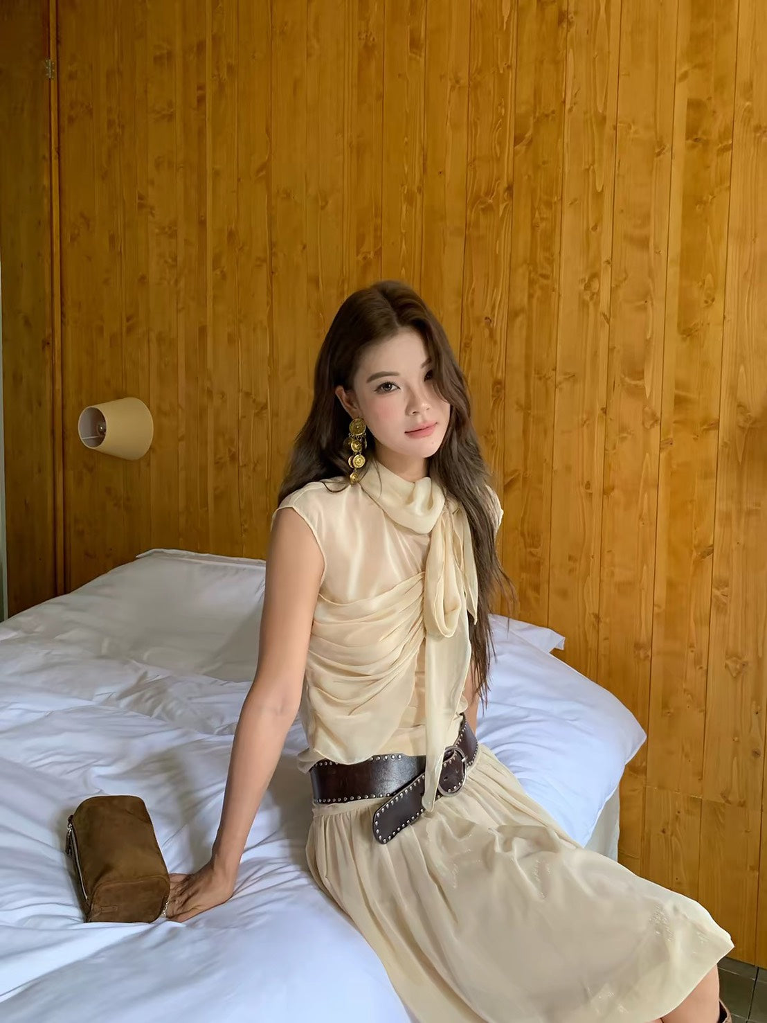 ASAYA7484 – Écru Draped Romance Set 🤍🕊️