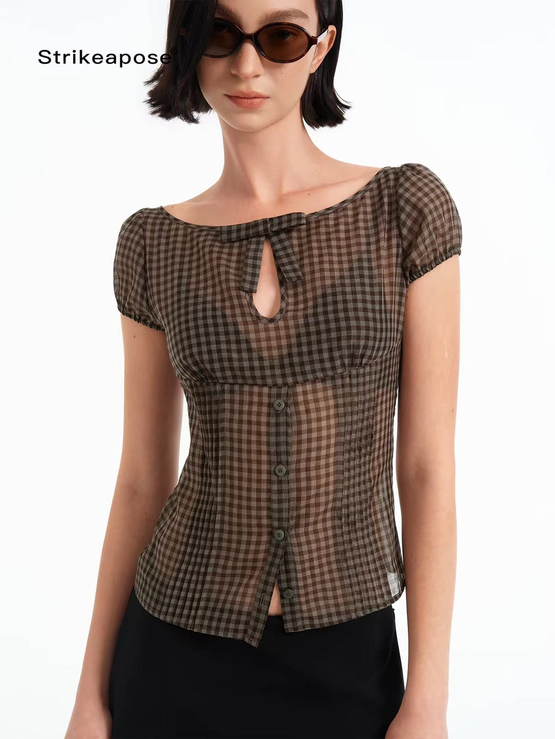 ASAYA7501 – Cocoa Gingham Muse Top 🤎🎀