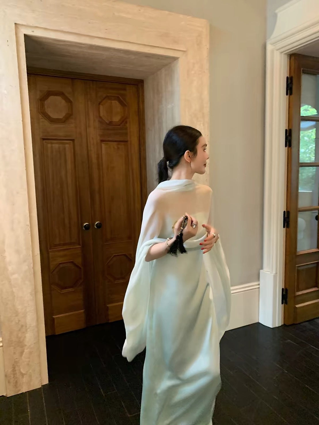 ASAYA7505 – Misty Jade Scarf Maxi Dress 🩵🕊️