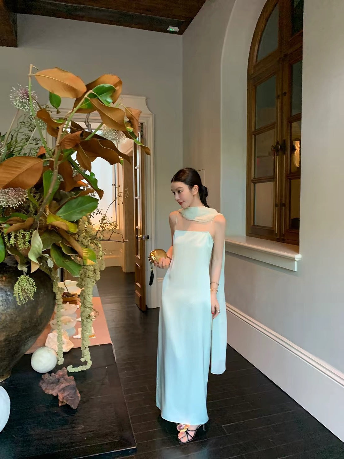 ASAYA7505 – Misty Jade Scarf Maxi Dress 🩵🕊️