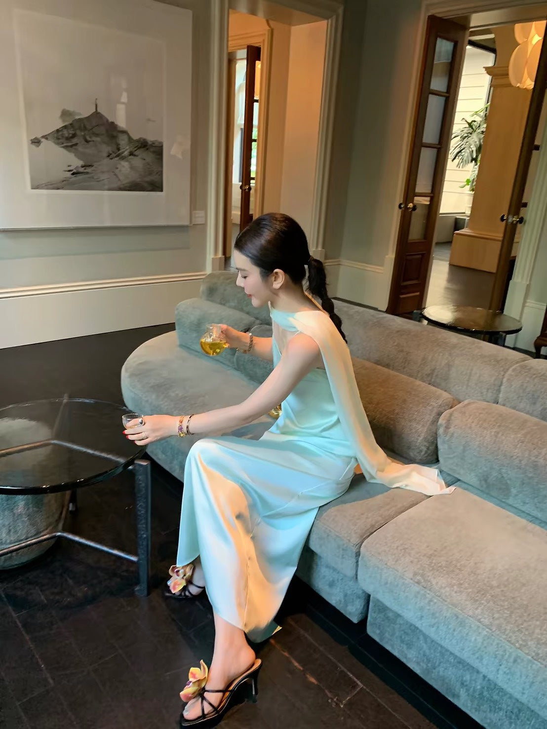 ASAYA7505 – Misty Jade Scarf Maxi Dress 🩵🕊️