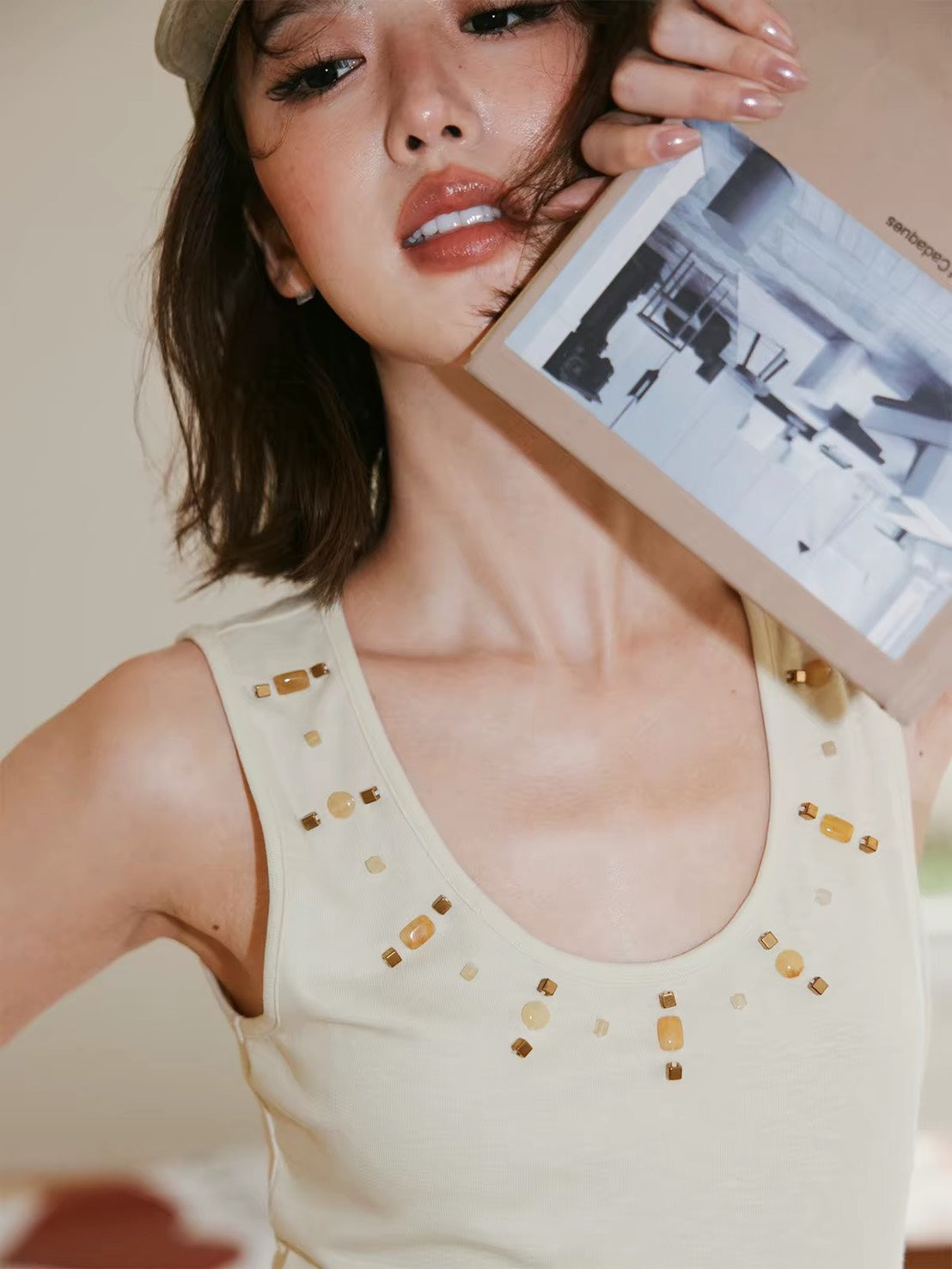 ASAYA7513 – Golden Muse Embellished Tank ✨🤍