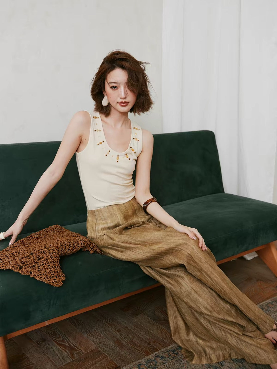 ASAYA7513 – Golden Muse Embellished Tank ✨🤍
