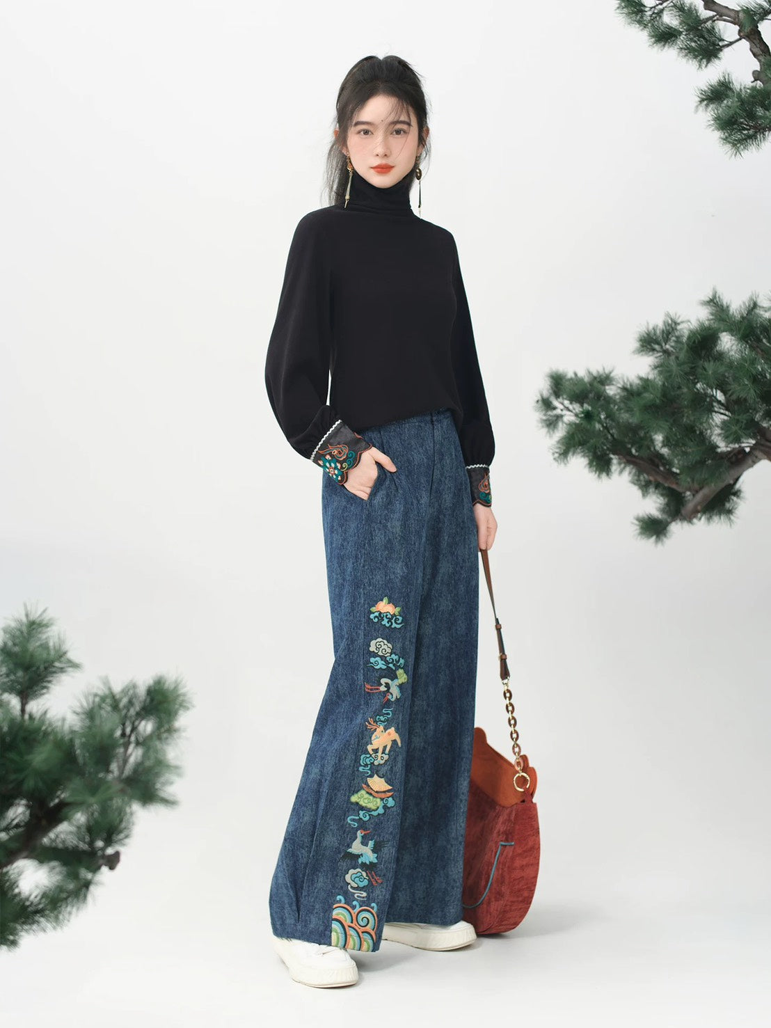 ASAYA4909 – Celestial Denim Wide-Leg Pants 🌌🐉✨
