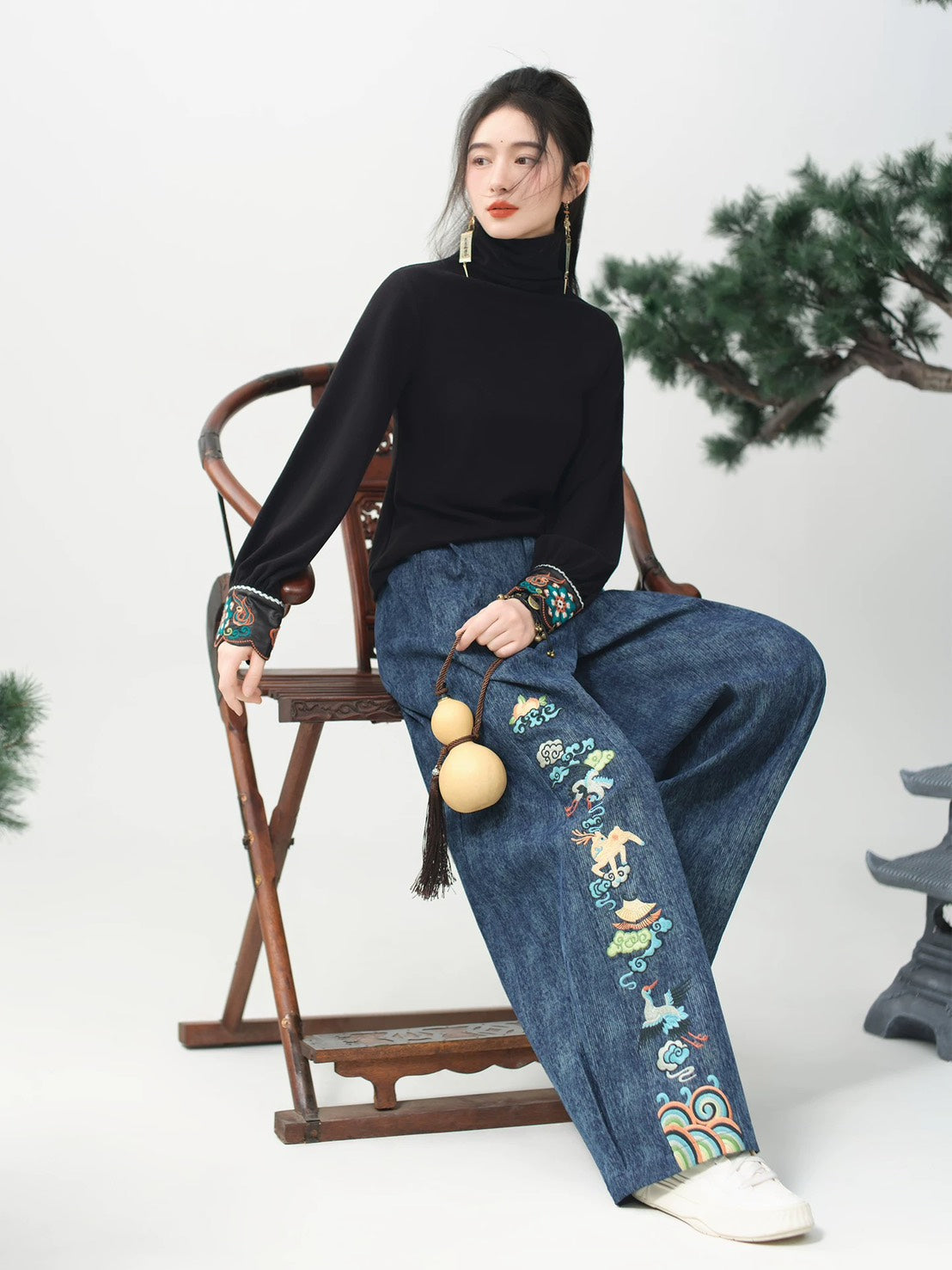 ASAYA4909 – Celestial Denim Wide-Leg Pants 🌌🐉✨