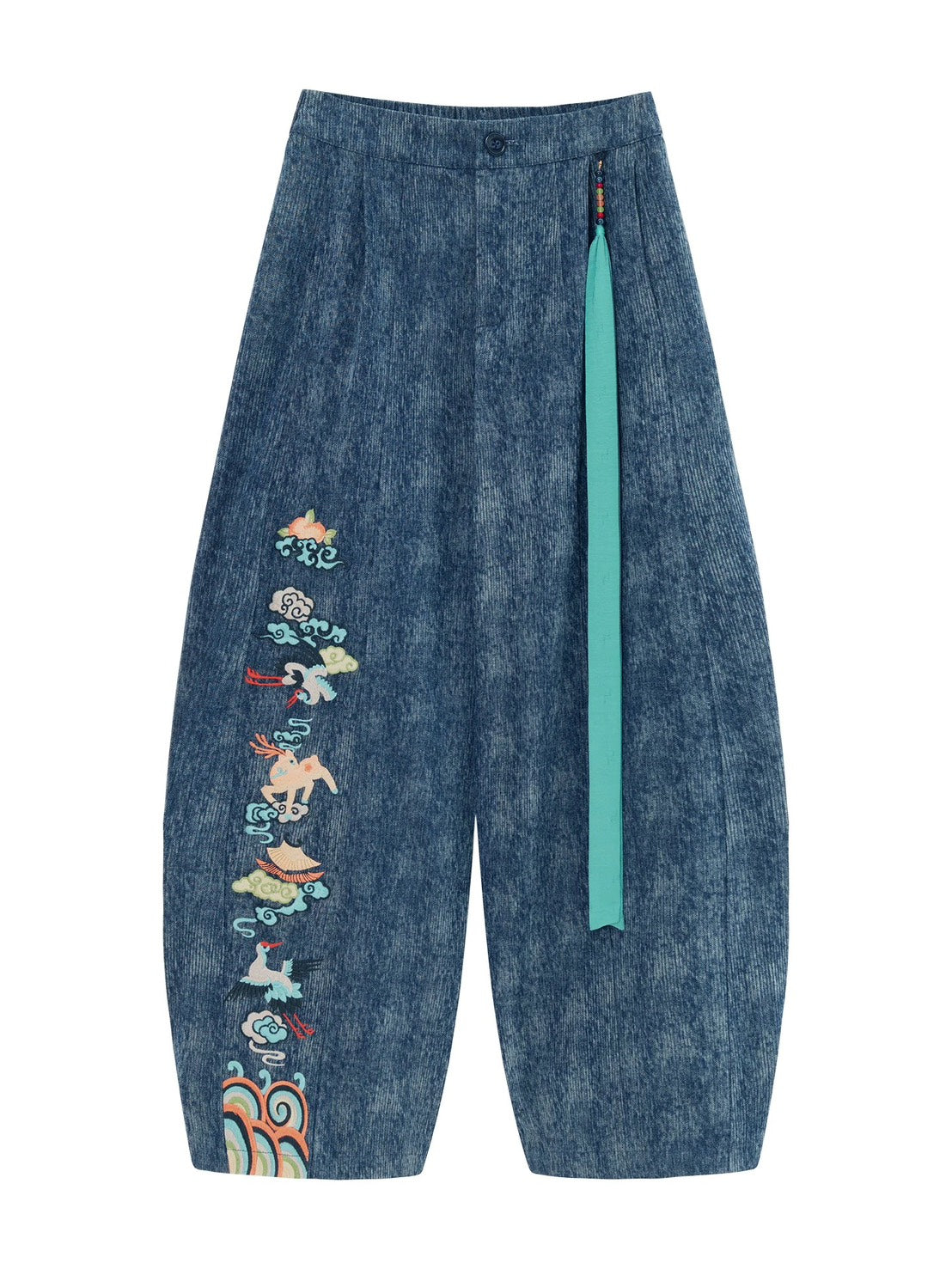ASAYA4909 – Celestial Denim Wide-Leg Pants 🌌🐉✨