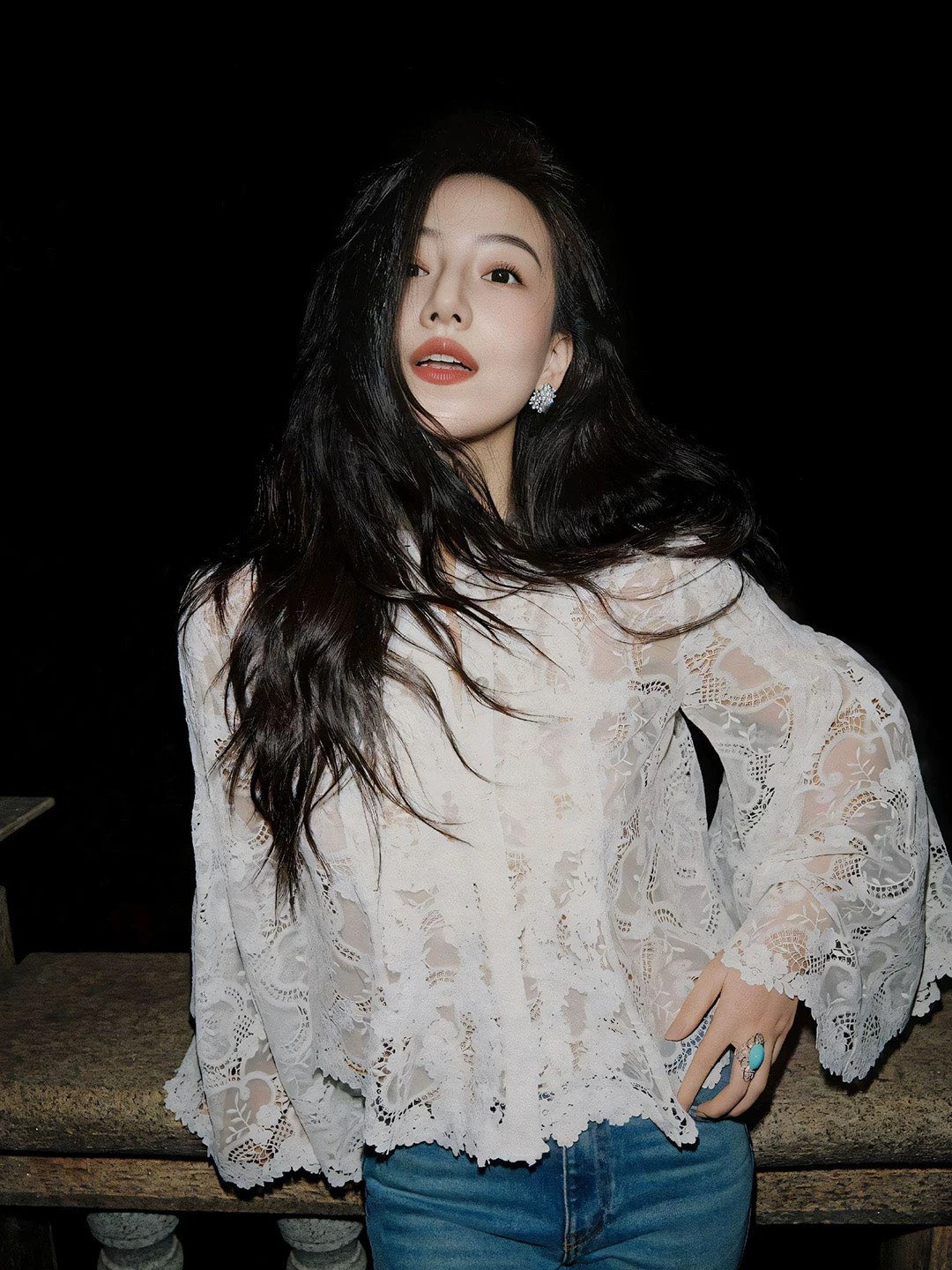 ASAYA5499– Midnight Bloom Lace Blouse 🤍🌙